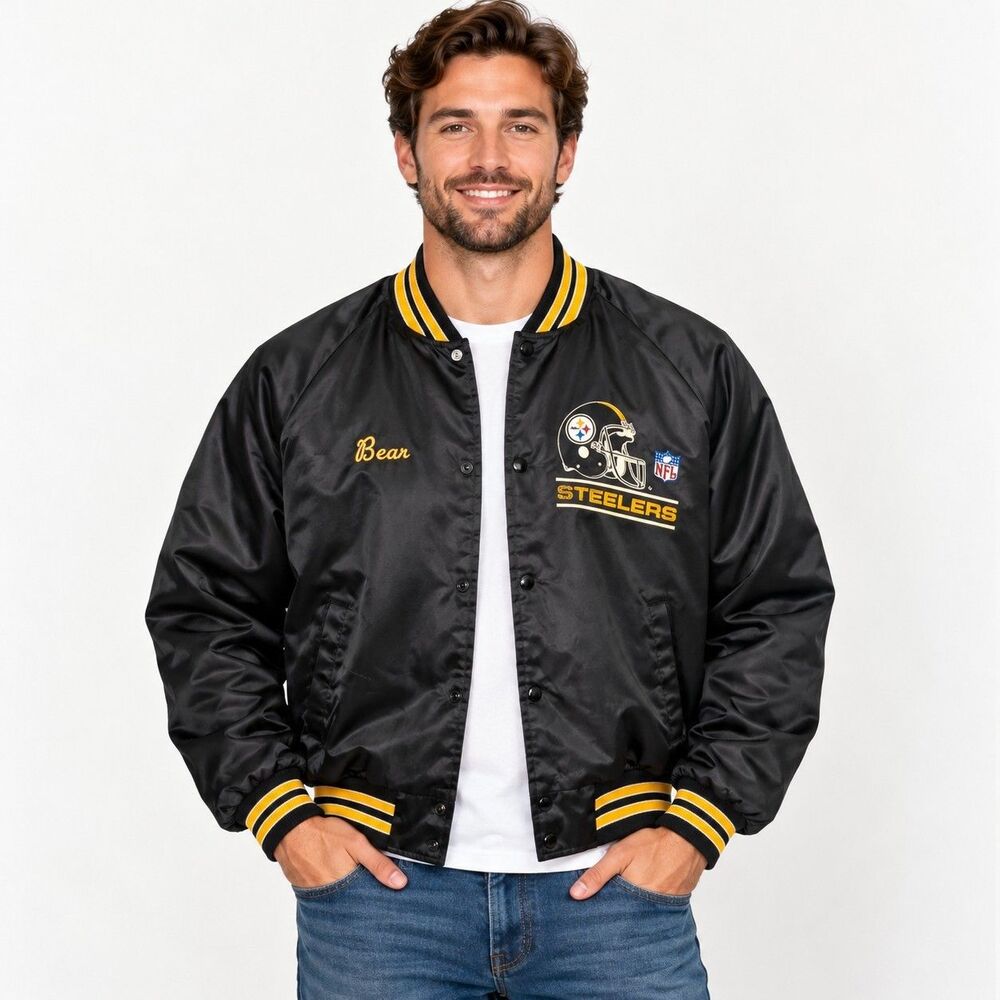 Vintage Chalk Line Pittsburgh Steelers Satin Jacket XL NFL USA Black Gold